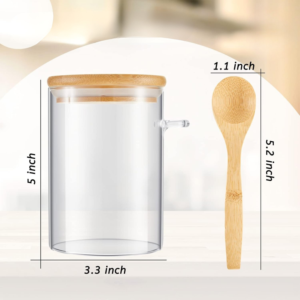 Large Glass Jar with Bamboo Lid and Spoon - 17Oz sustainable, eco-friendly storage